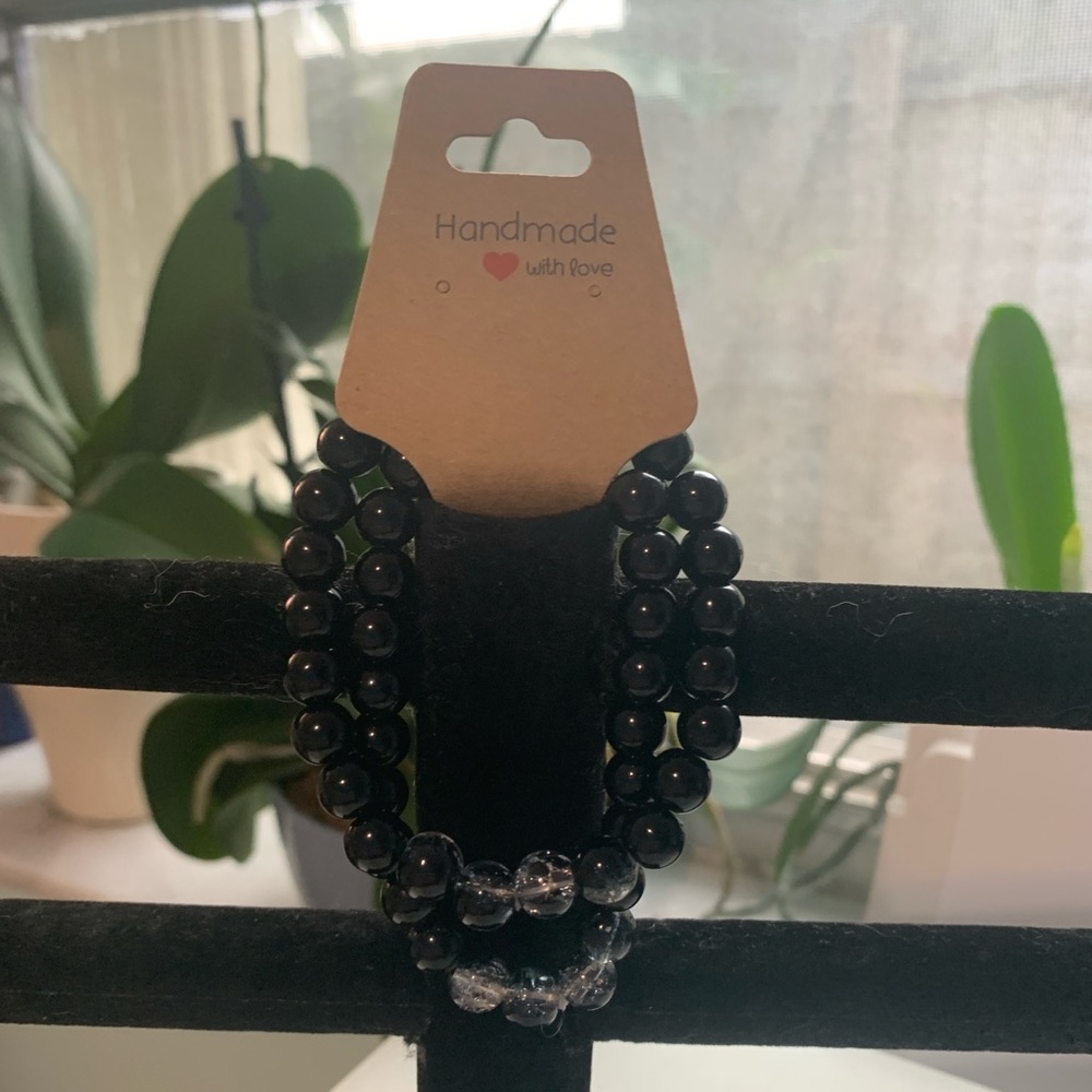 Black Bead Bracelet Set